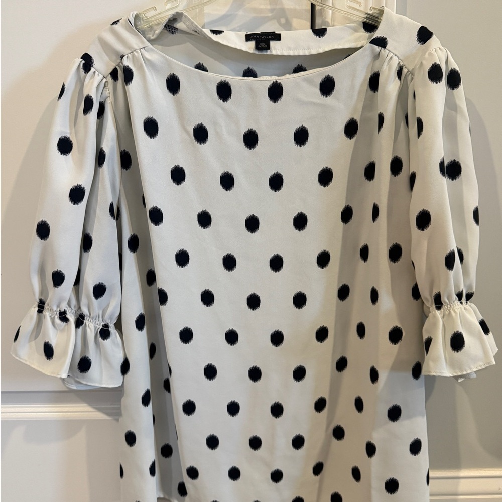 Ann Taylor White Blouse with Black Dots